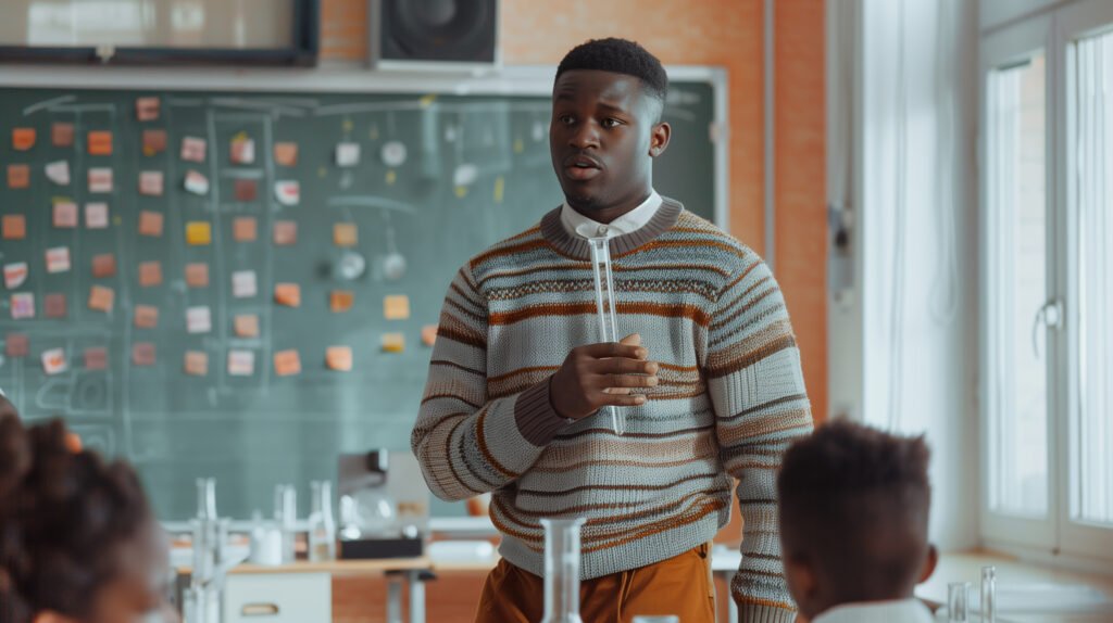 Black male teacher in the classroom